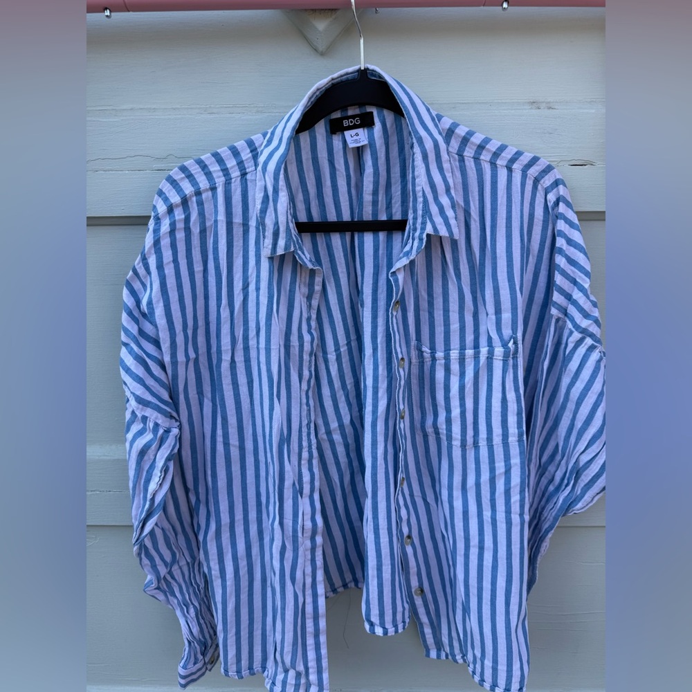 BDG Casual Blue and White Striped Shirt